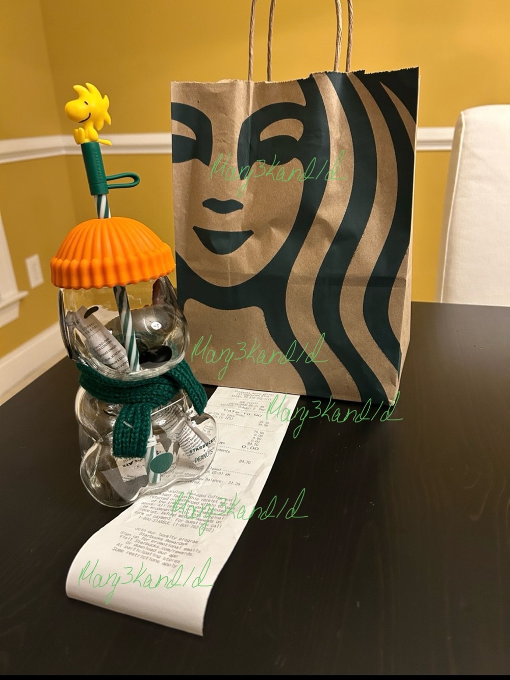 Starbucks + peanuts SNOOPY glass cup woodstock straw limited edition fall